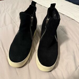 Steve Madden Black Suede “Wedgie” Zip Sneakers